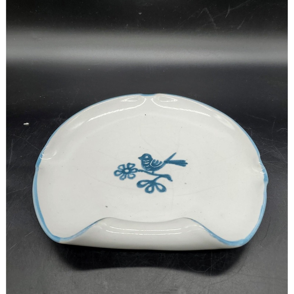 Hand Painted Maiouche Deruta Italian Pottery Ceramic Trinket Dish Handle Bird